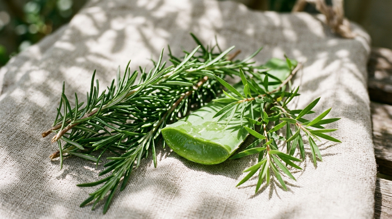 Botanical ingredients arranged in soft natural light